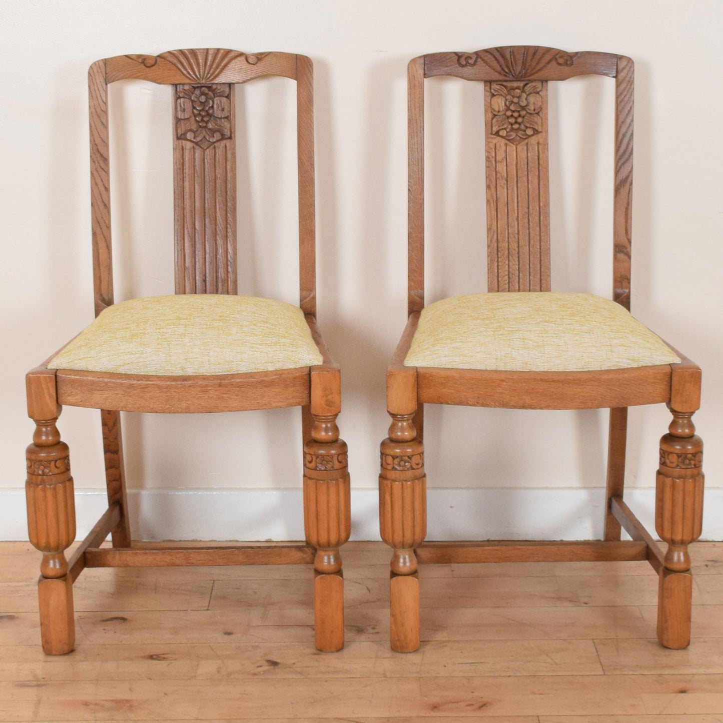 Carved Oak Draw Leaf Table and Four