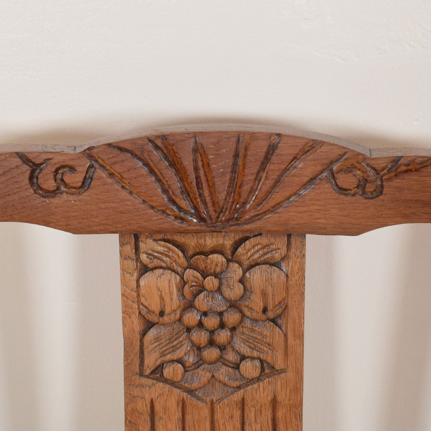 Carved Oak Draw Leaf Table and Four