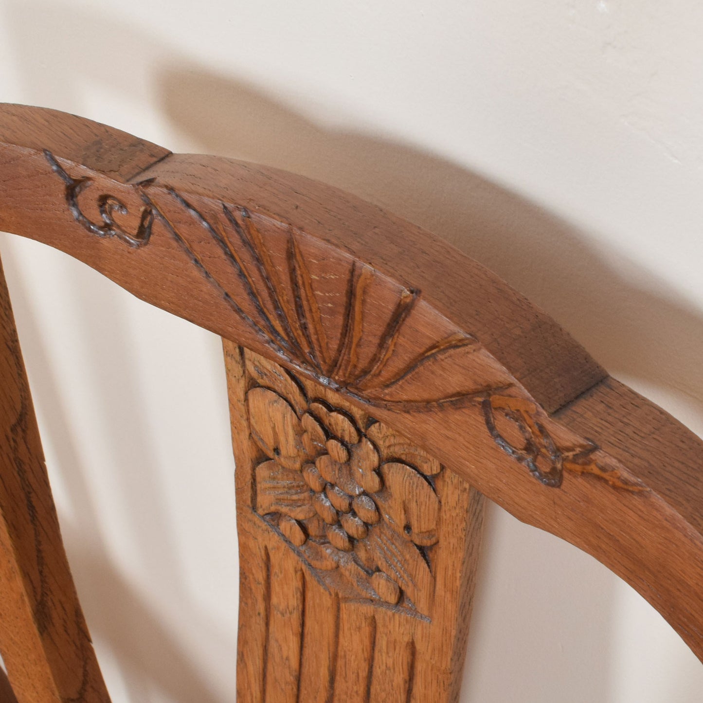 Carved Oak Draw Leaf Table and Four