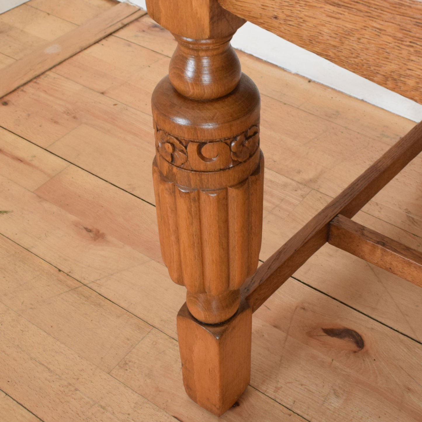 Carved Oak Draw Leaf Table and Four