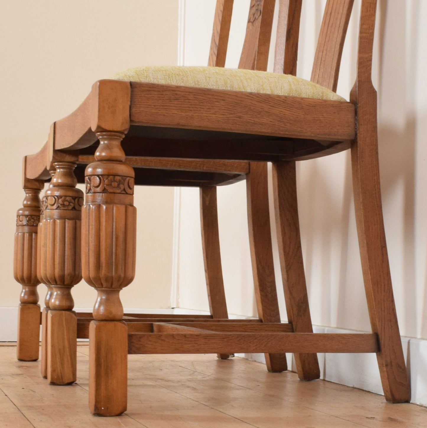 Carved Oak Draw Leaf Table and Four