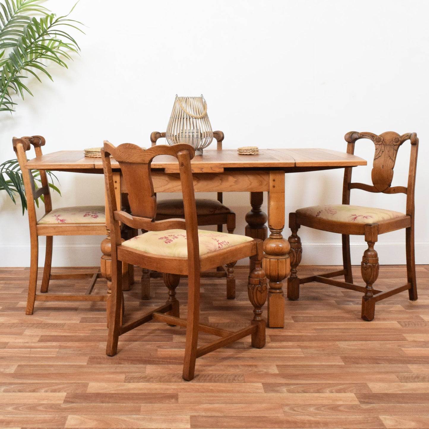 Carved Oak Table and Four Chairs