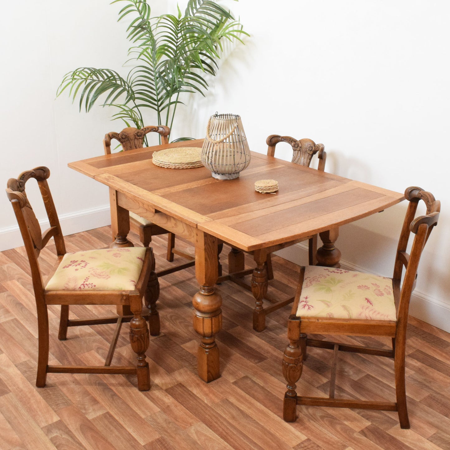 Carved Oak Table and Four Chairs