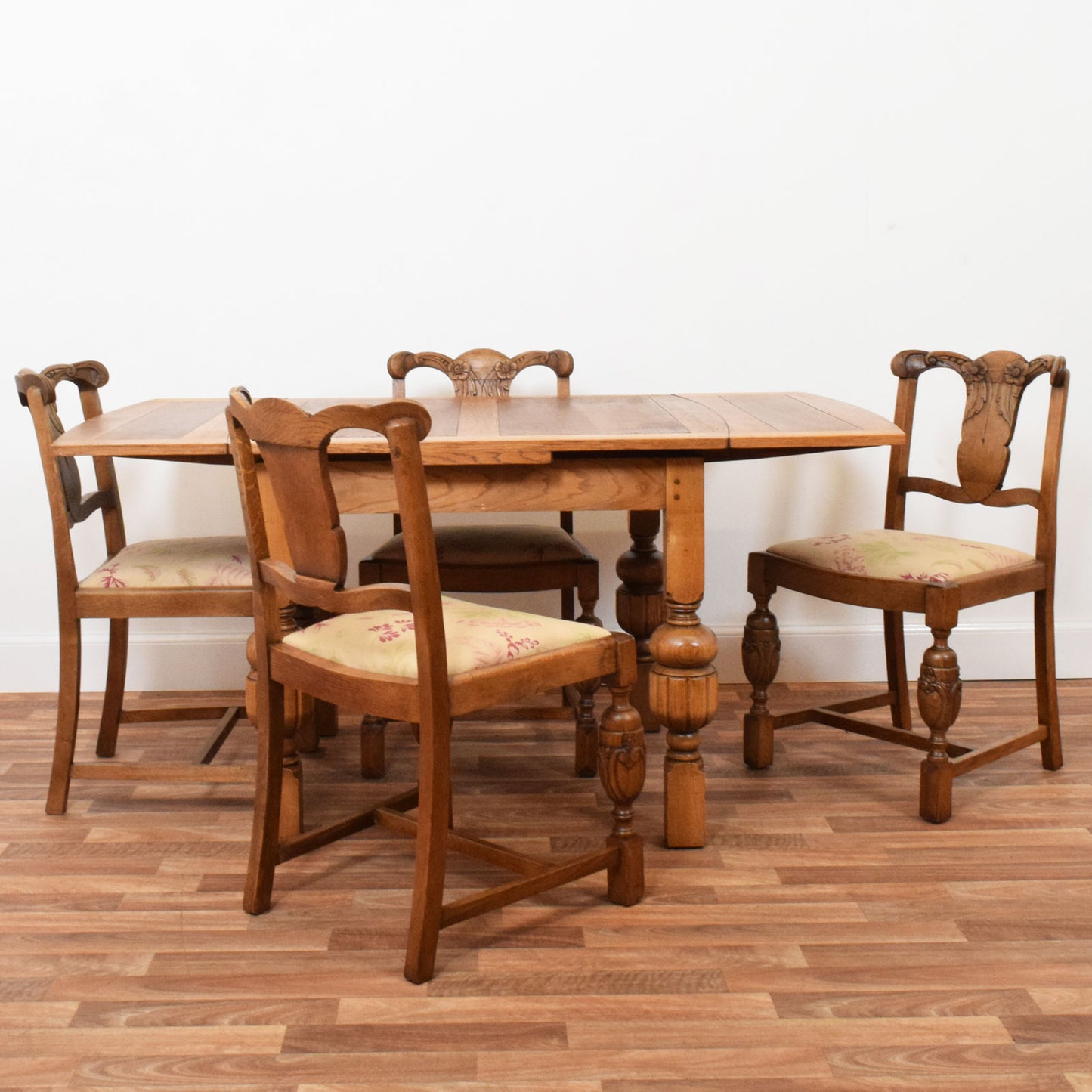 Carved Oak Table and Four Chairs
