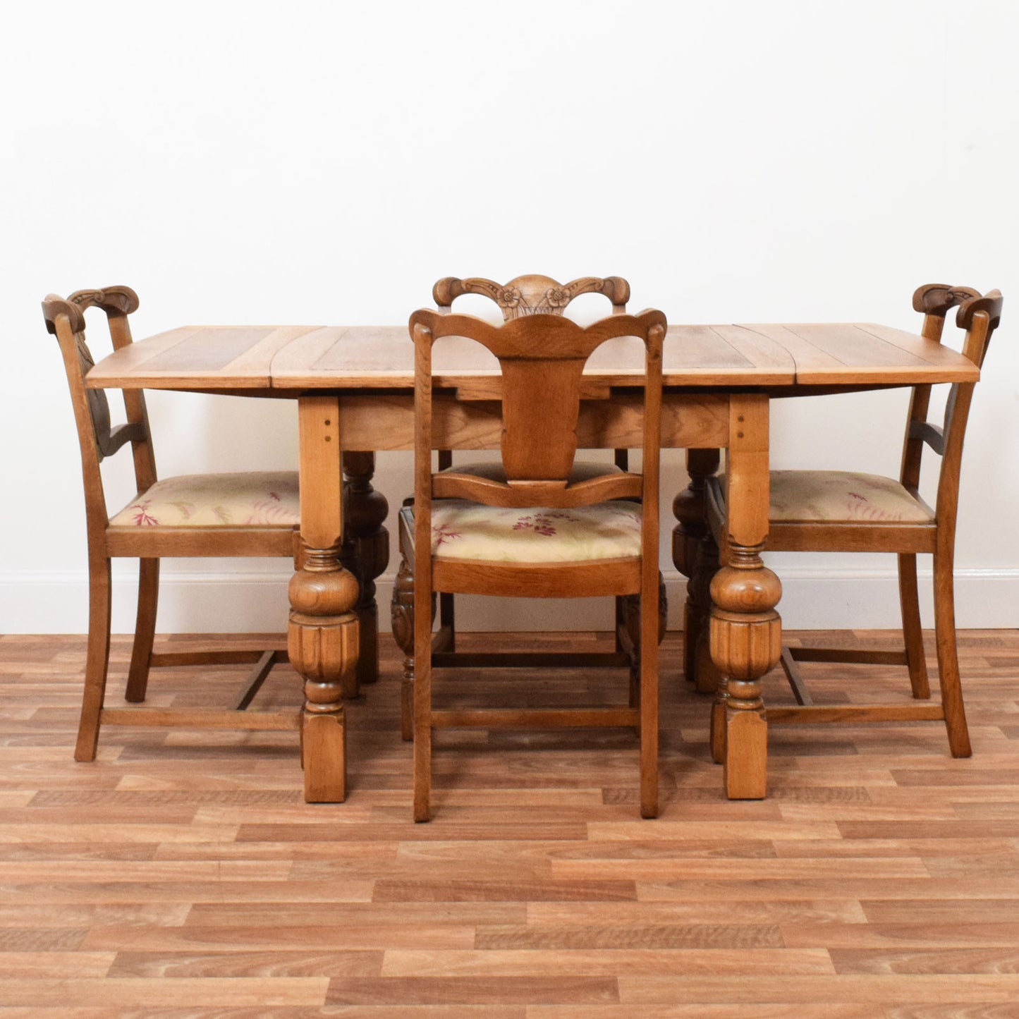Carved Oak Table and Four Chairs