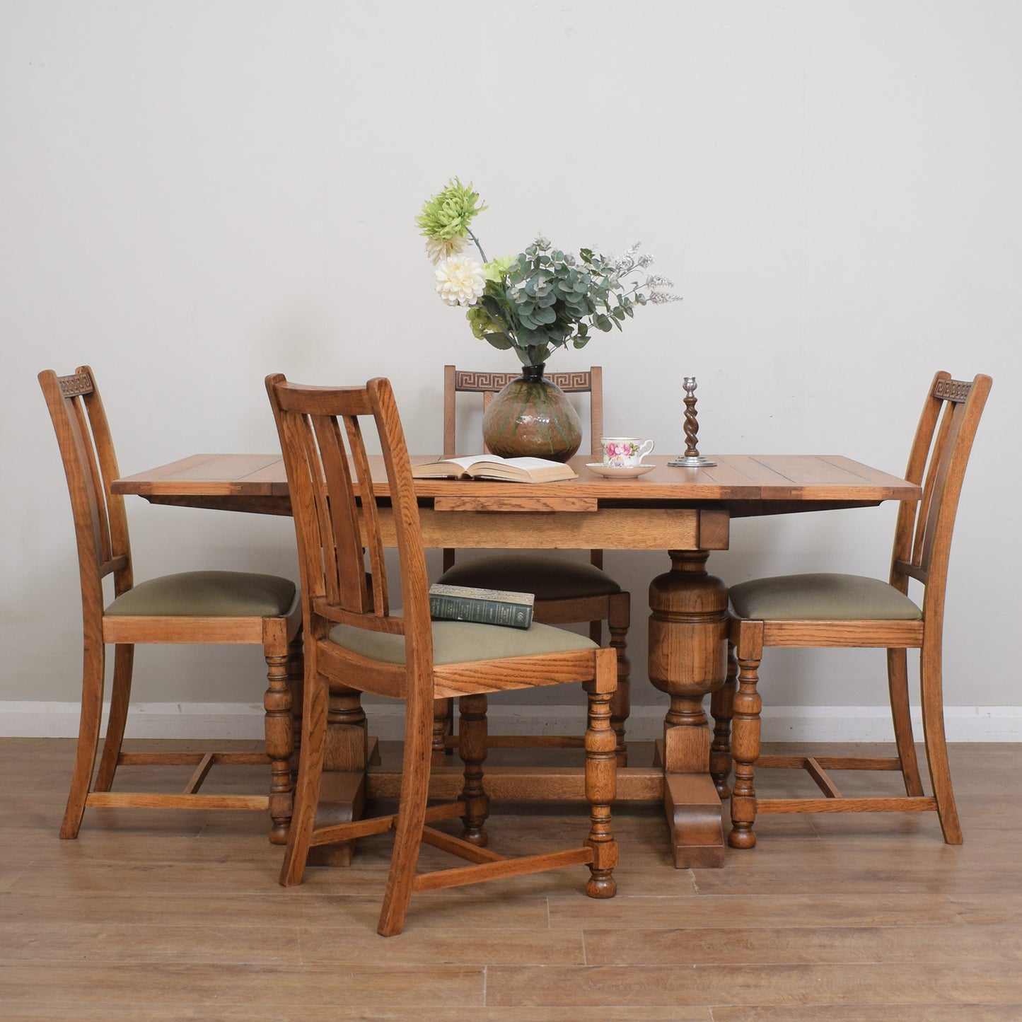 Vintage Oak Draw Leaf Table And Four Chairs