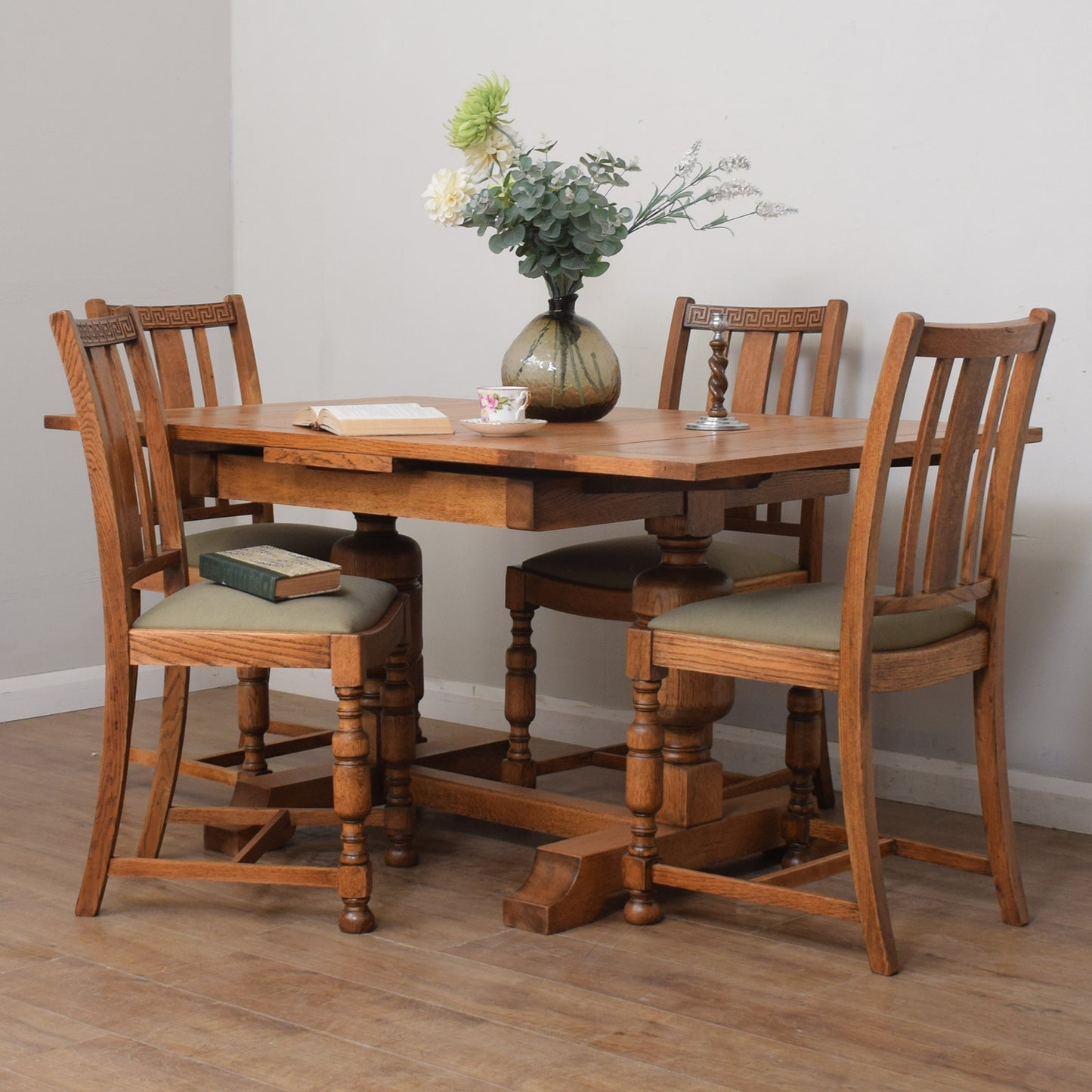 Vintage Oak Draw Leaf Table And Four Chairs