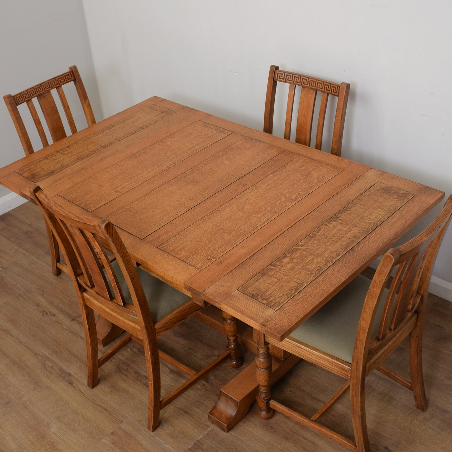 Vintage Oak Draw Leaf Table And Four Chairs