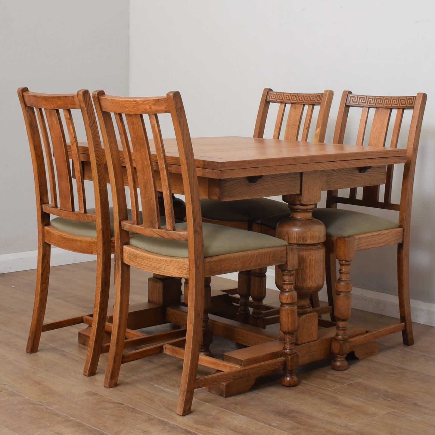 Vintage Oak Draw Leaf Table And Four Chairs