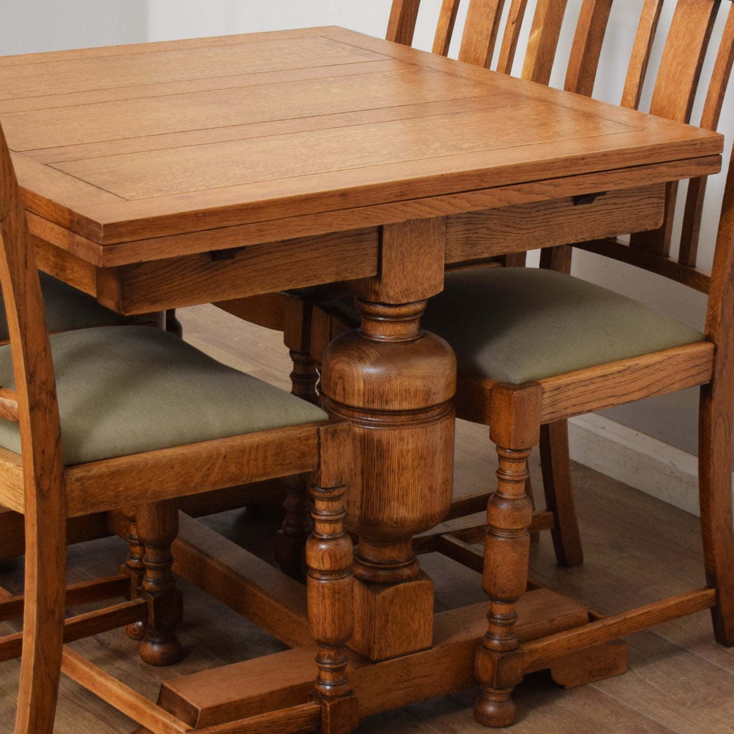 Vintage Oak Draw Leaf Table And Four Chairs