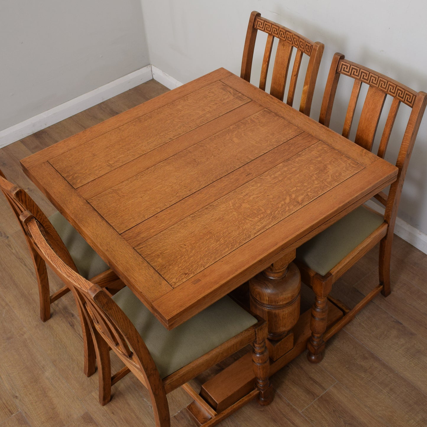 Vintage Oak Draw Leaf Table And Four Chairs