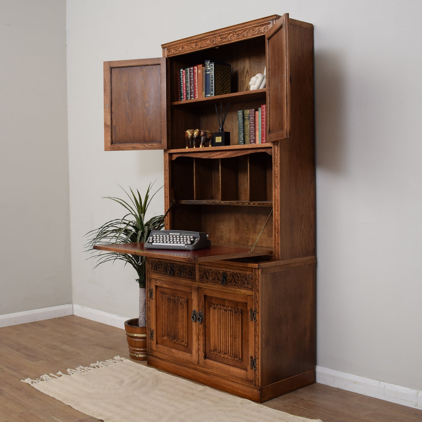 Old Charm Bookcase Bureau Cabinet