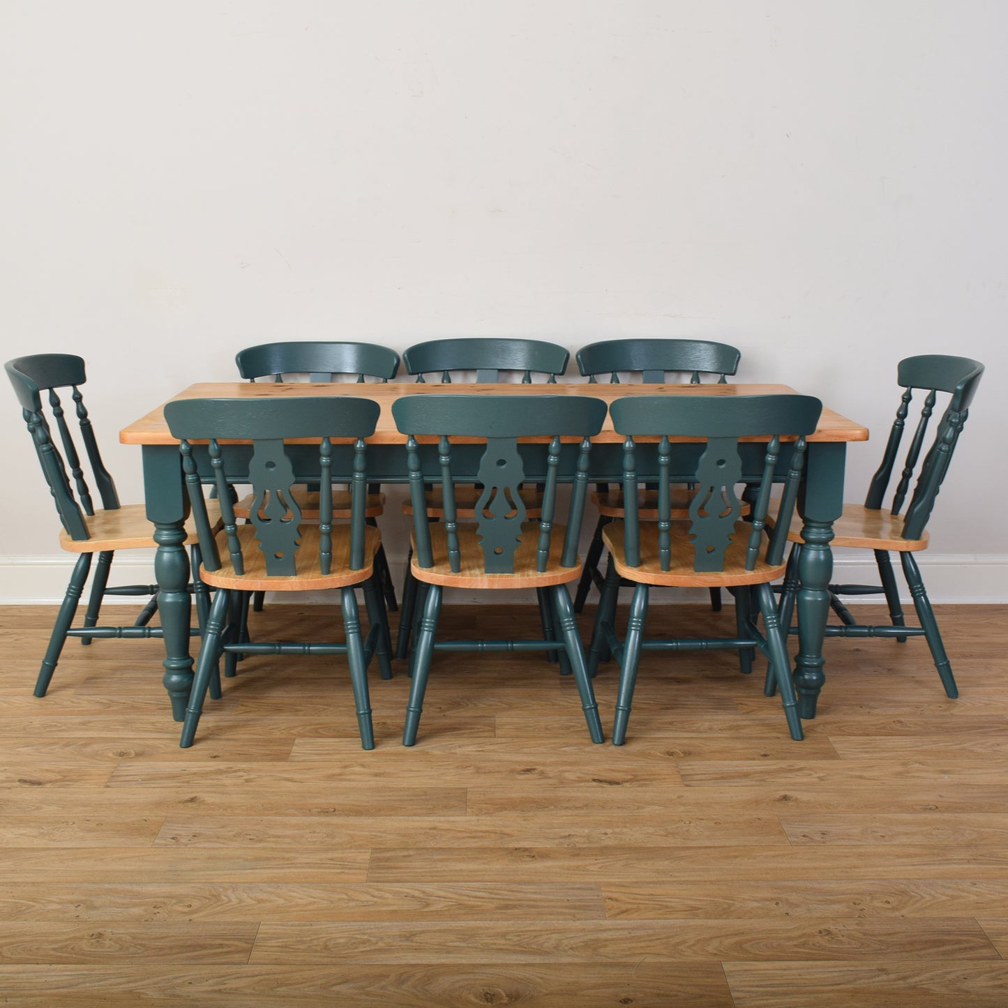 Painted Pine Table And Eight Chairs