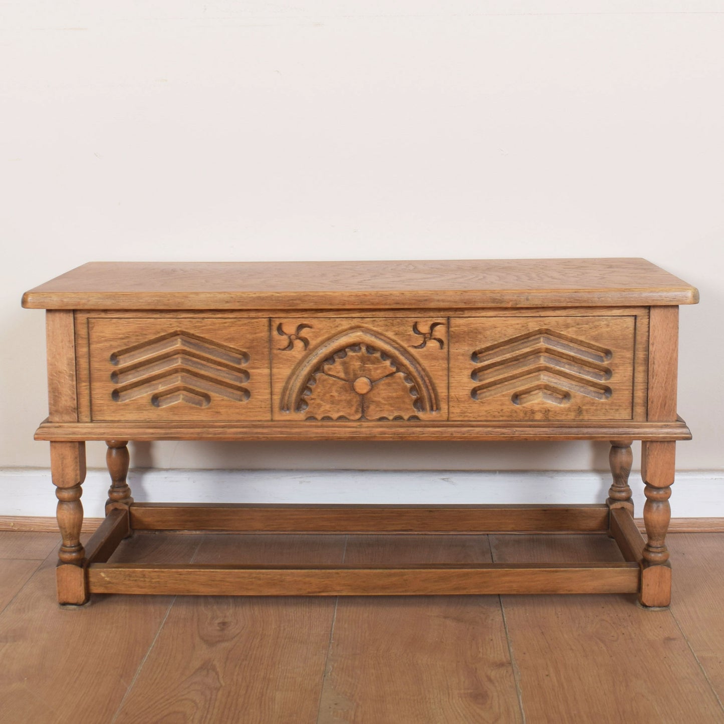 Carved Oak Side Table with Storage