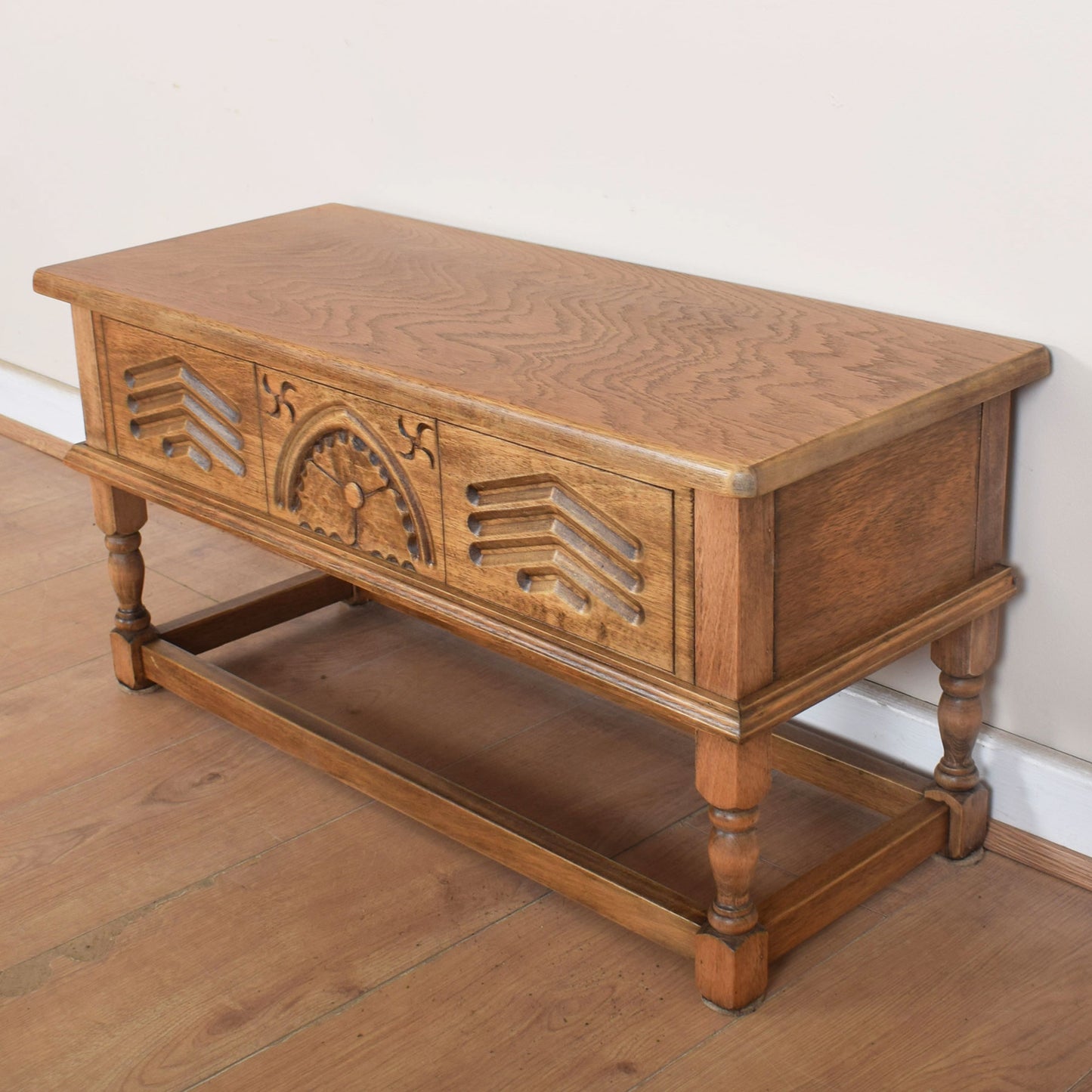 Carved Oak Side Table with Storage