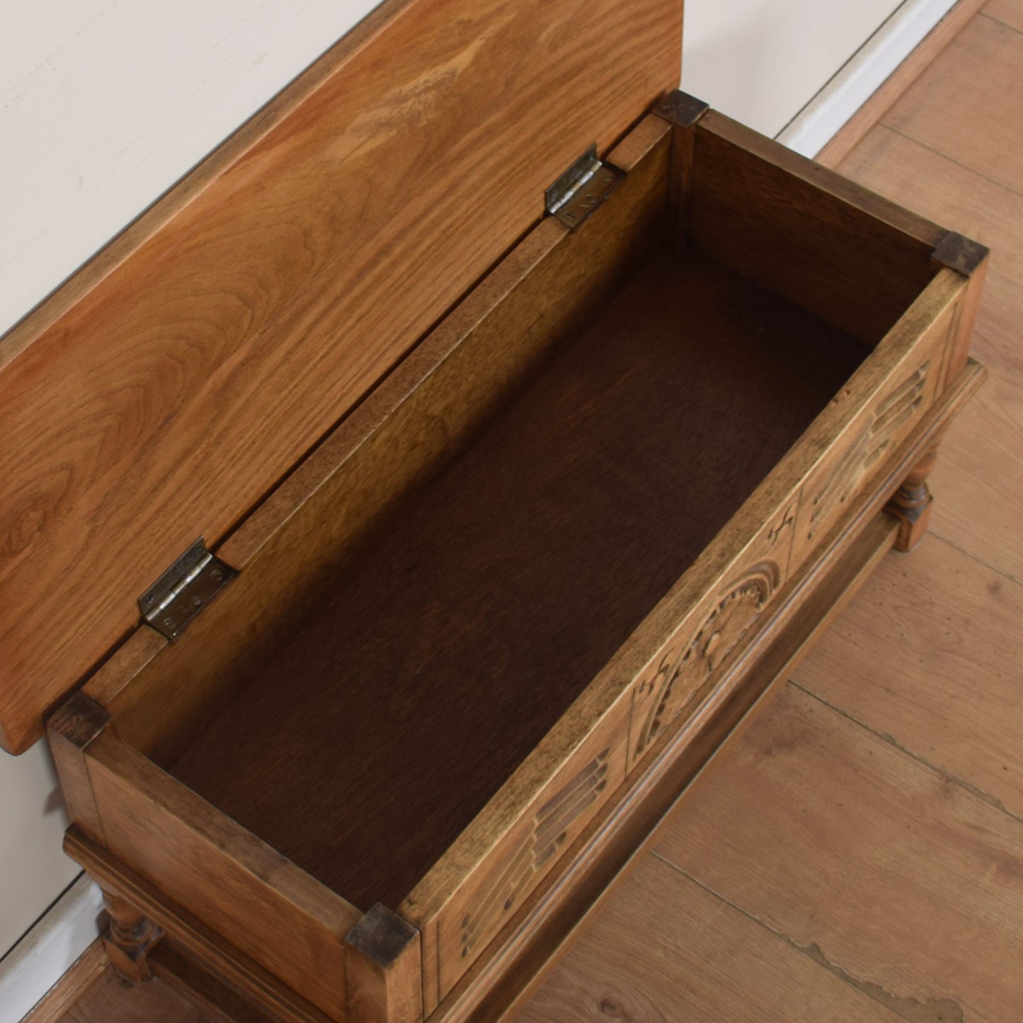 Carved Oak Side Table with Storage