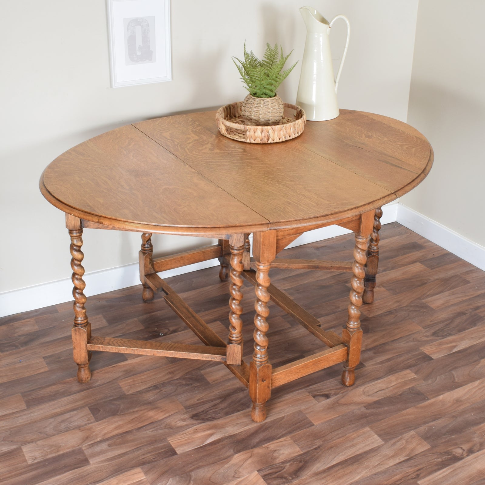 Oak drop leaf table with barley shop twist legs