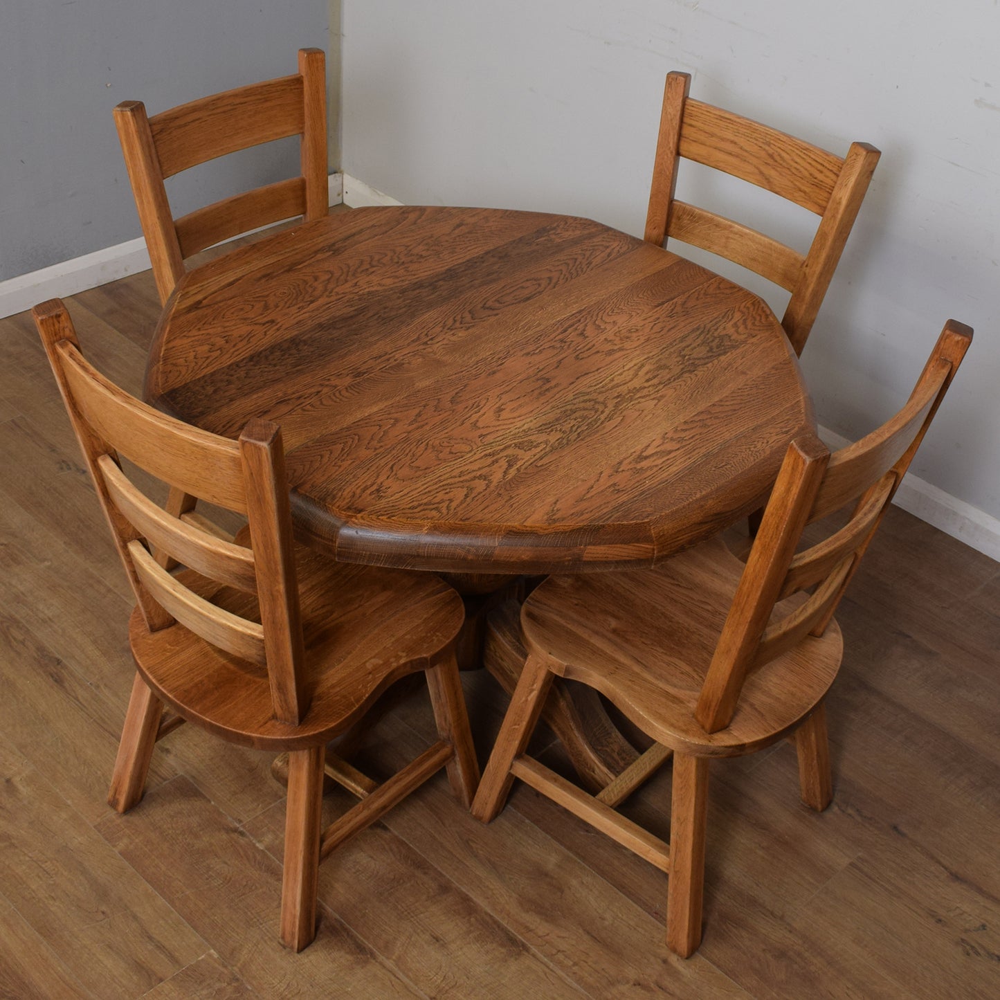Solid Oak Pedestal Table And Four Chairs