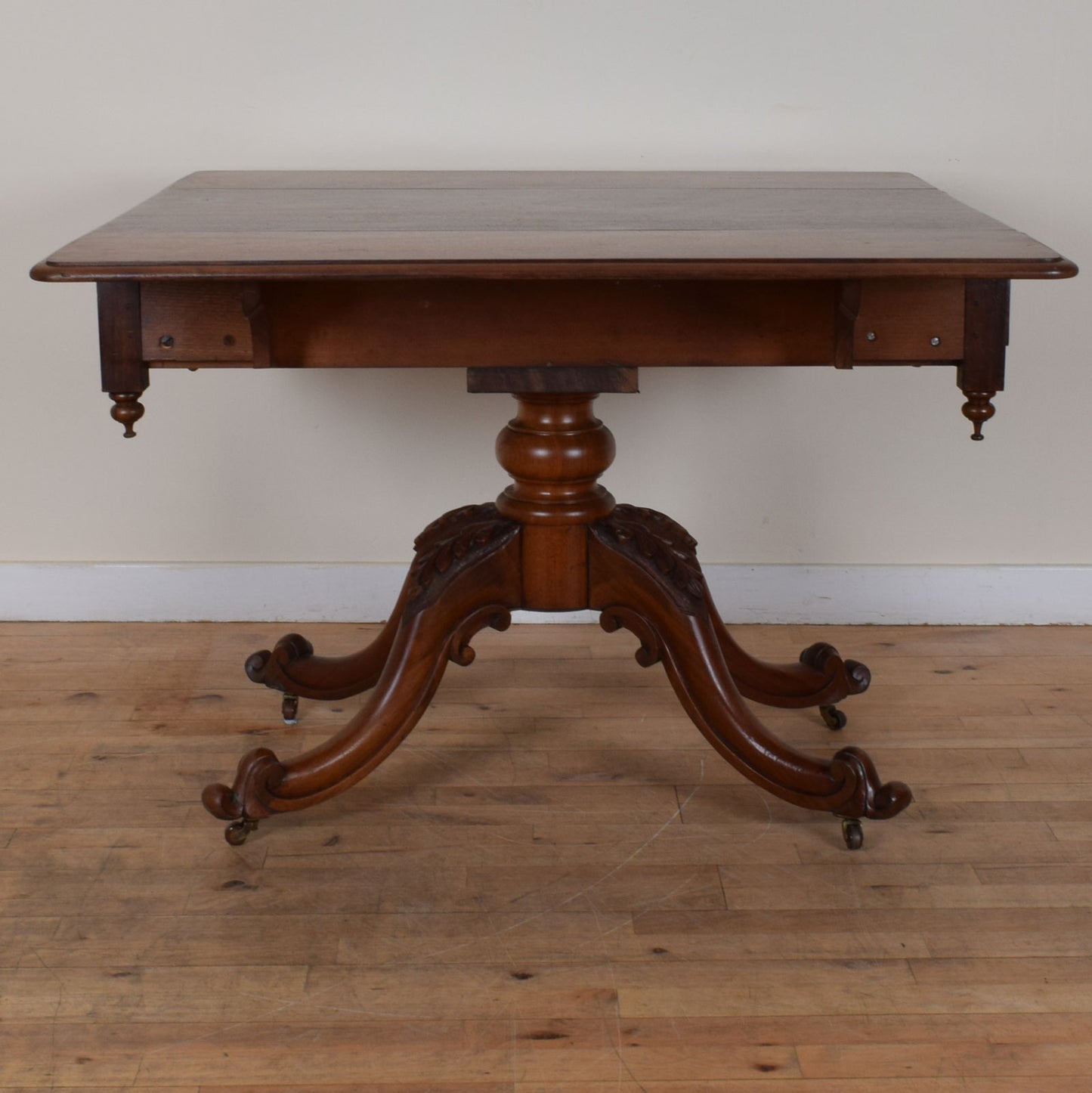 Carved Mahogany Regency Style Drop-Leaf Table and Two