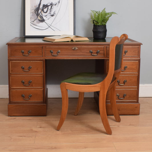 Restored Leather Top Pedestal Desk and Chair