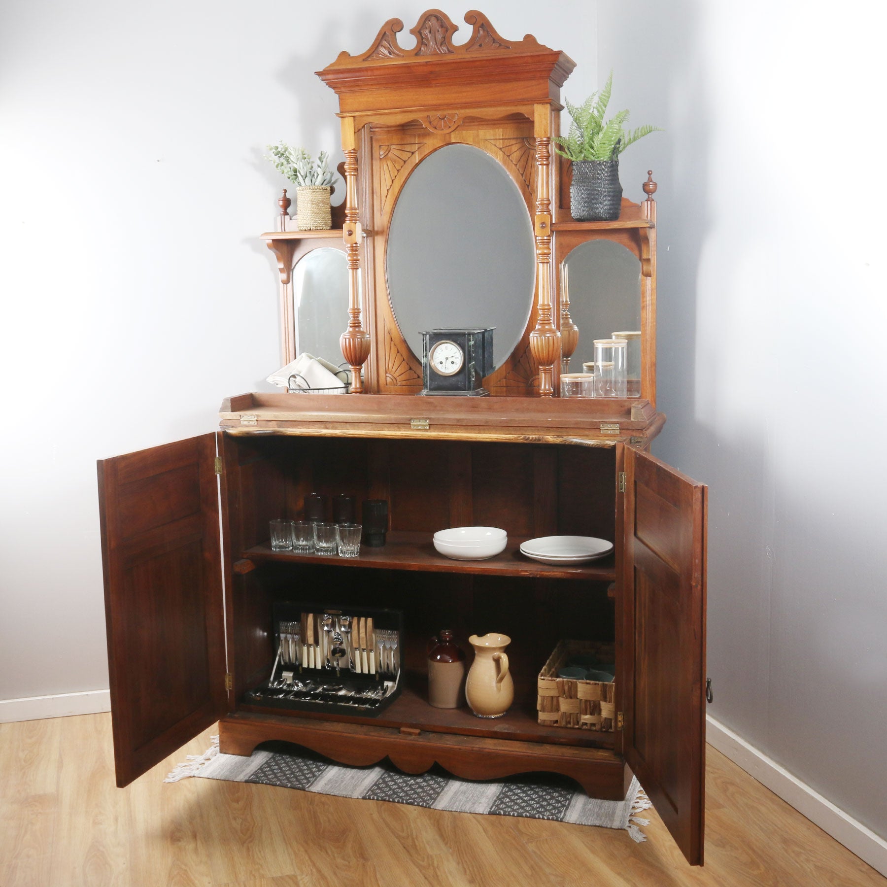 Antique sideboard buffet on sale with mirror