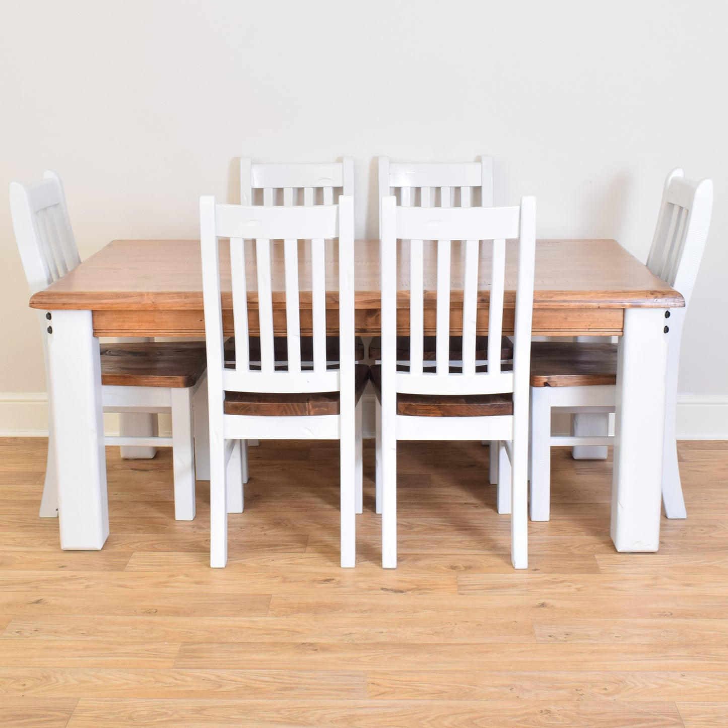 Painted Pine Table and Six Chairs