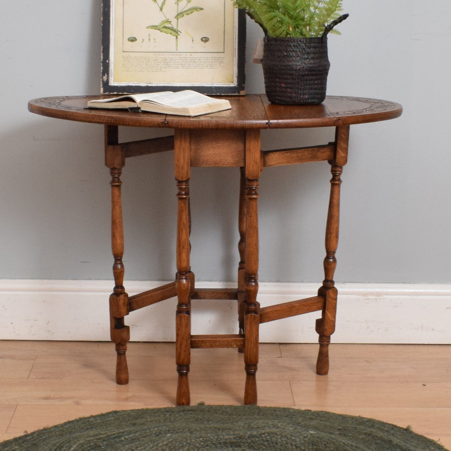 Small Carved Drop-Leaf Table