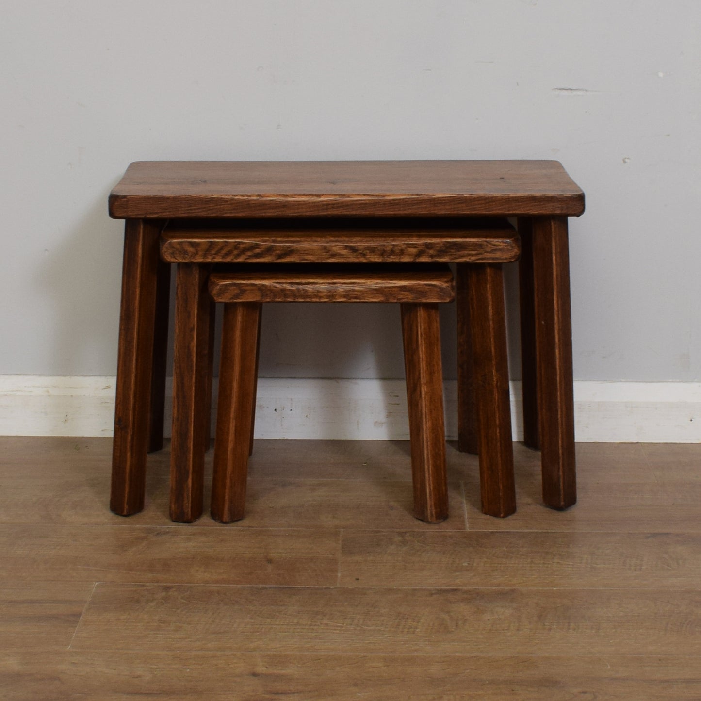 Solid Oak Nest Of Three Tables