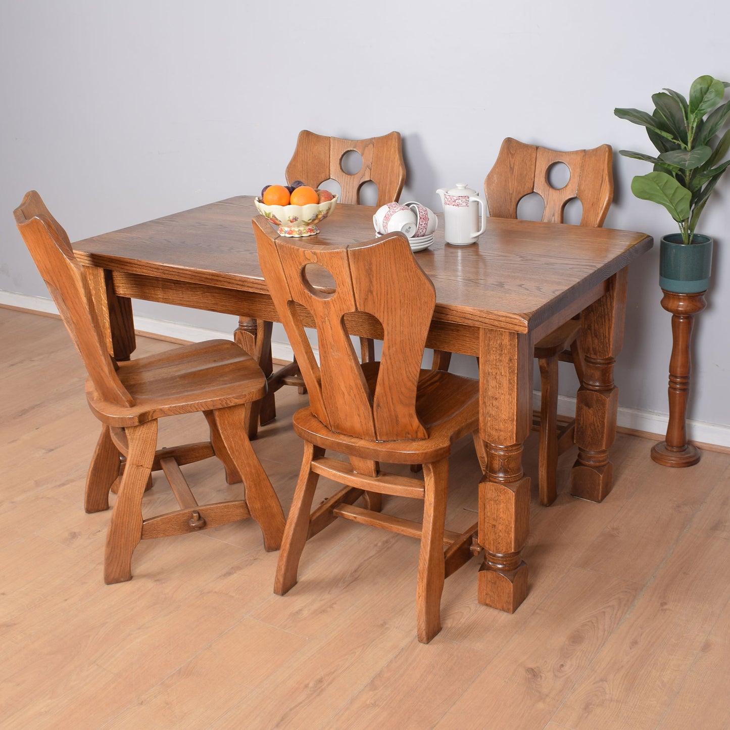Dutch Oak Dining Table with Four Chairs