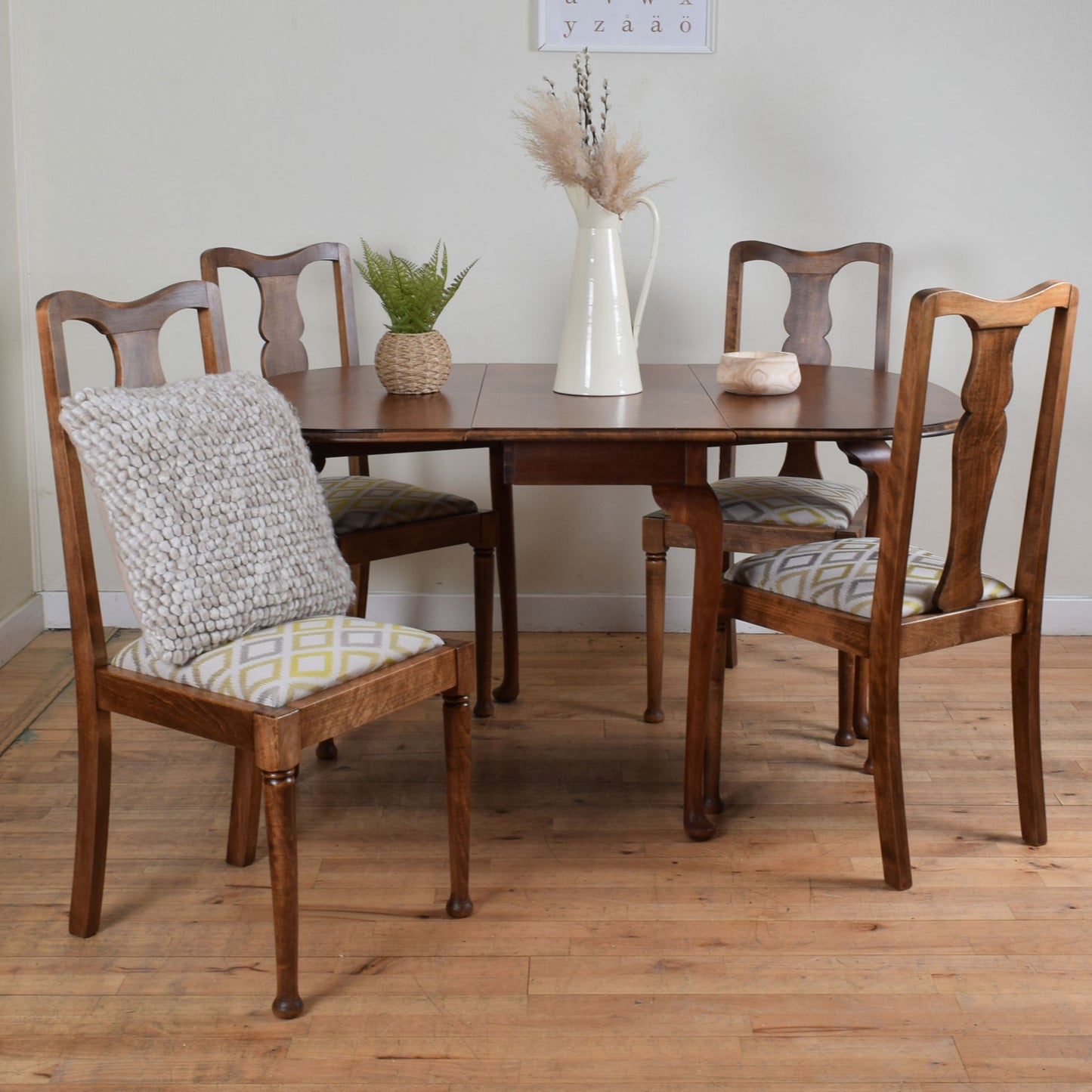Flame Mahogany Drop Leaf Table and Four Chairs