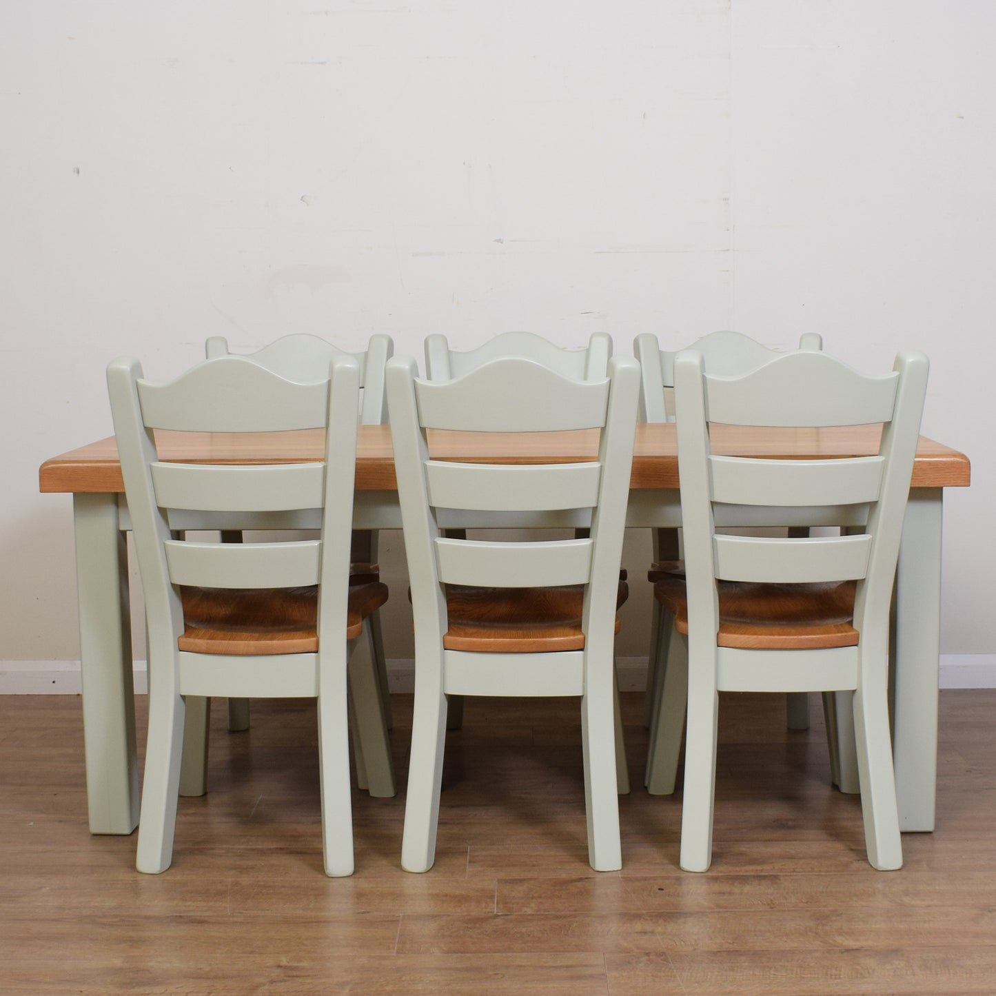 Solid Oak Painted Table And Six Chairs