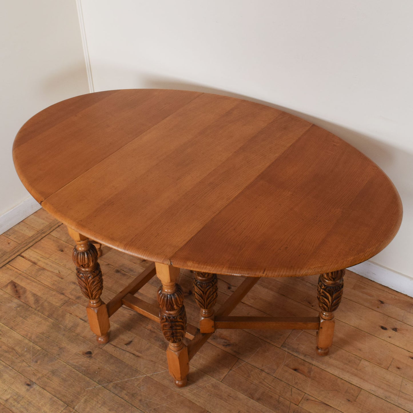 Carved Oak Drop-Leaf Table