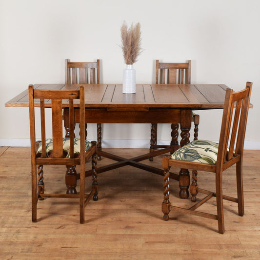Restored Barley Twist Draw Leaf Table and Four Chairs