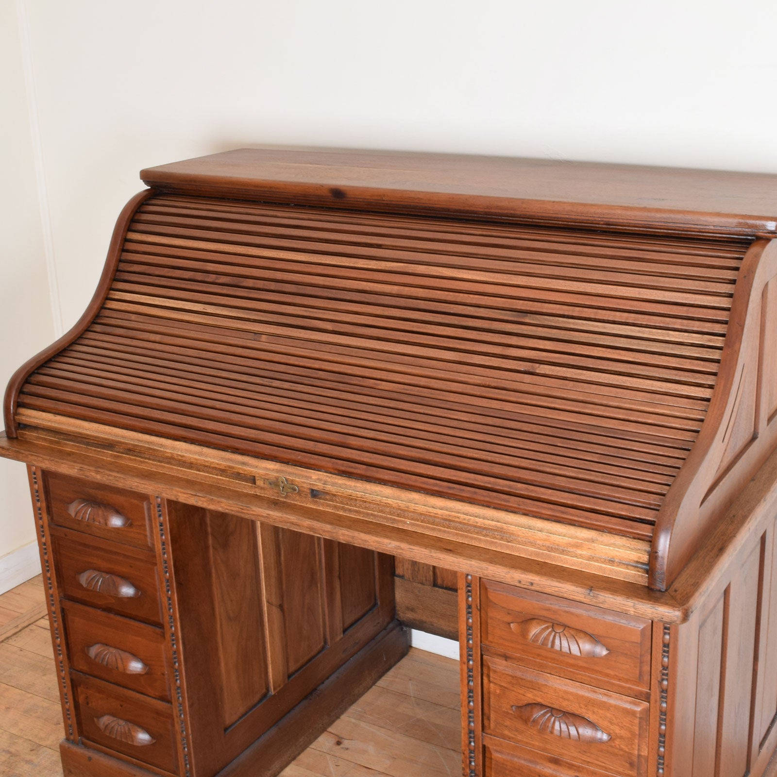 Large oak roll on sale top desk