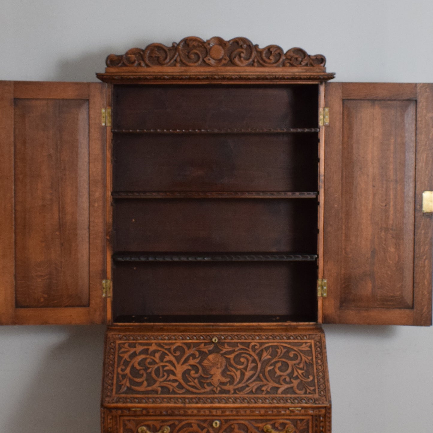 Antique Carved Bureau Bookcase