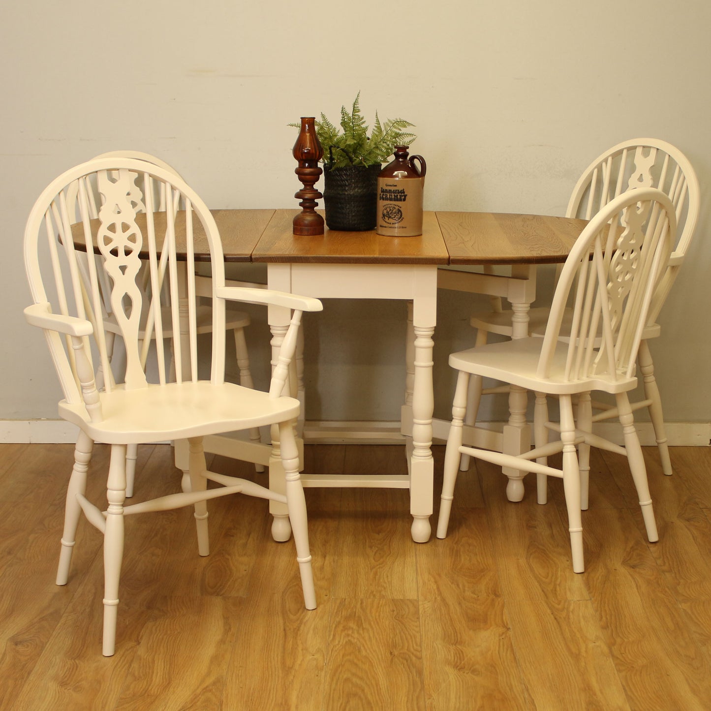 Painted Oak Drop-Leaf Table and Four Chairs