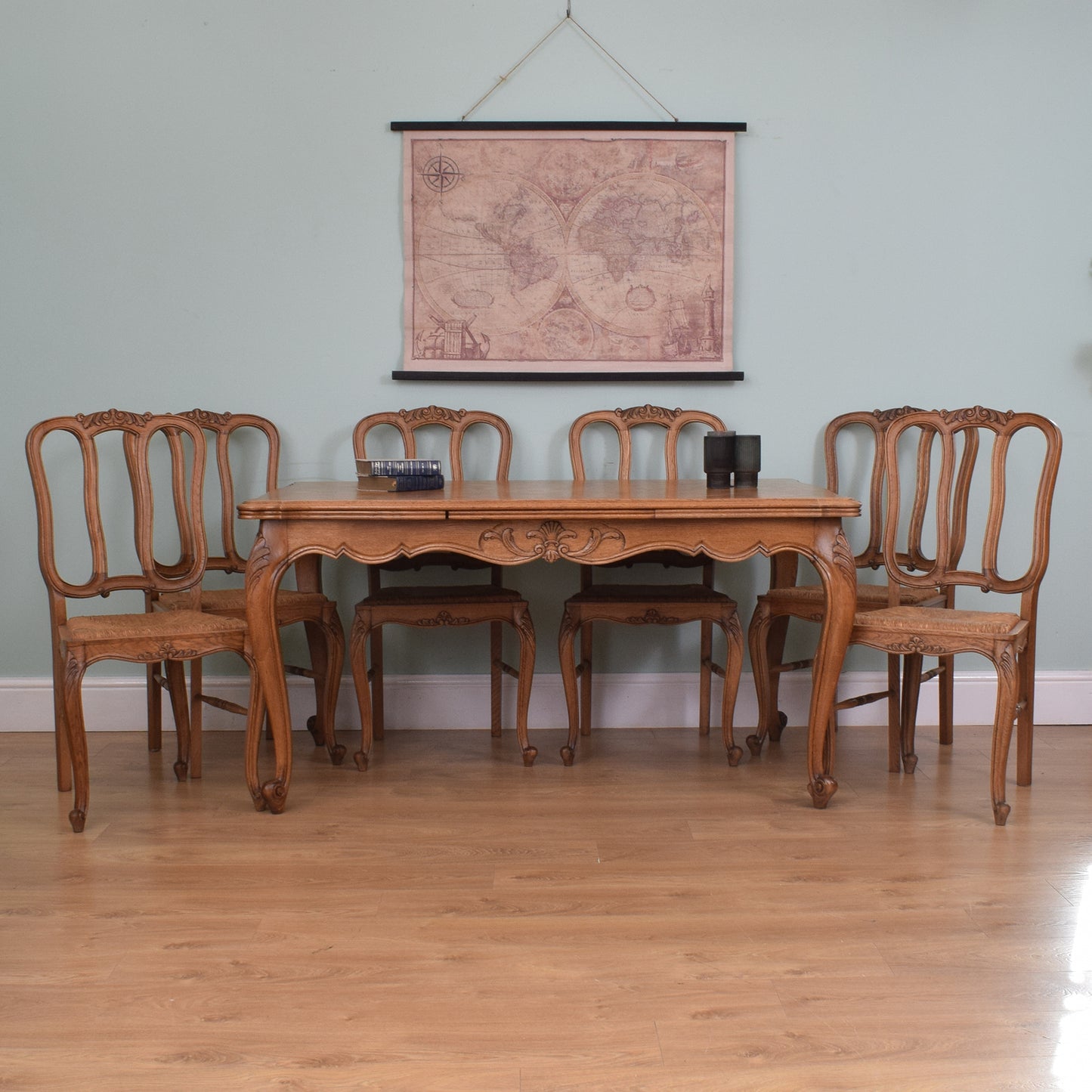 French Oak Table and Six Chairs