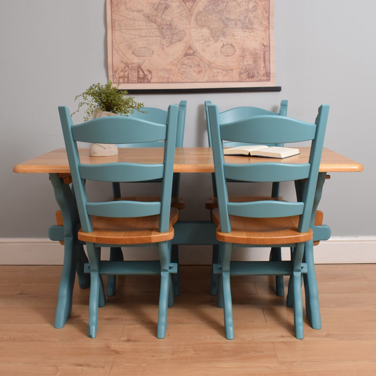 Painted Oak Table and Four Chairs