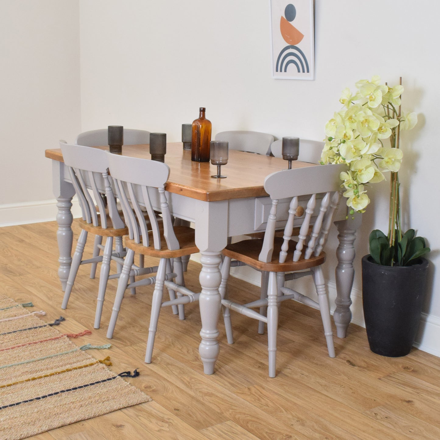 Painted Pine Table & Six Chairs