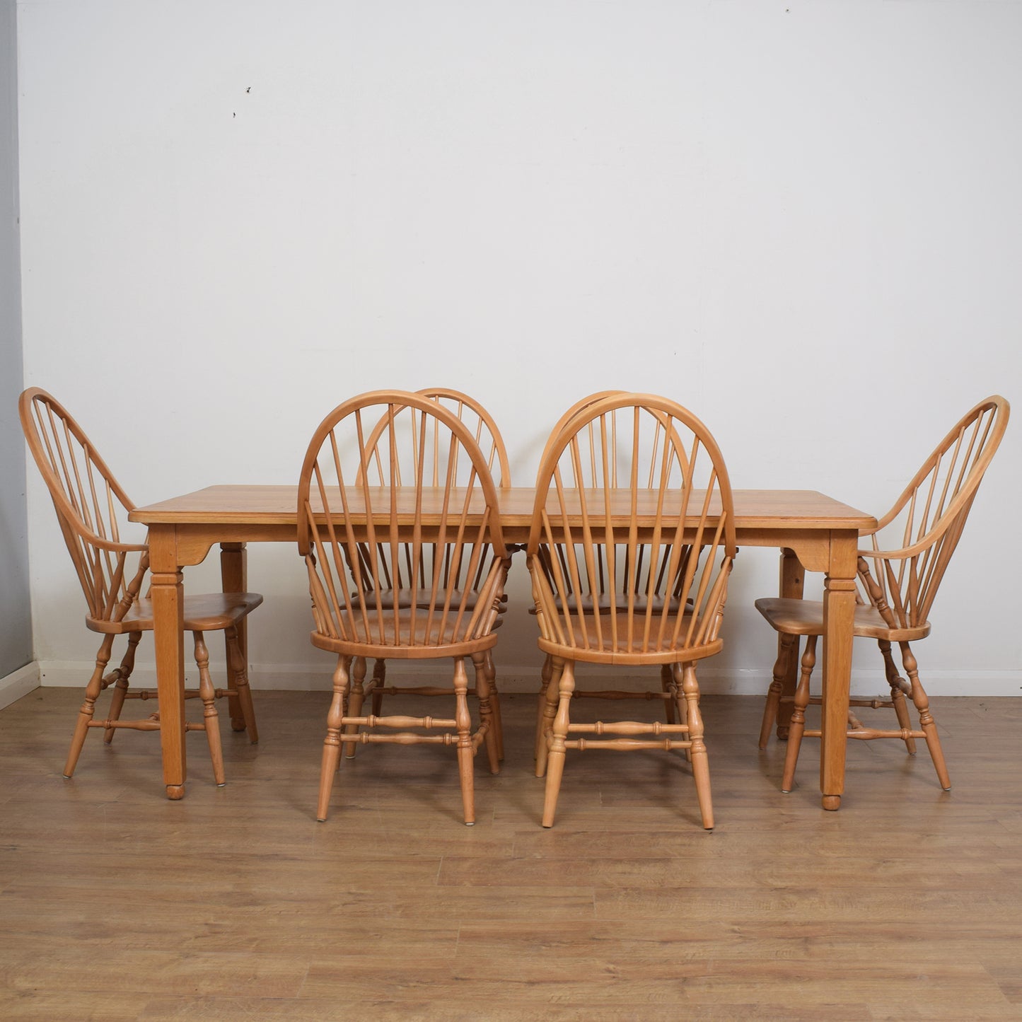 Windsor Style Oak Table And Six Chairs
