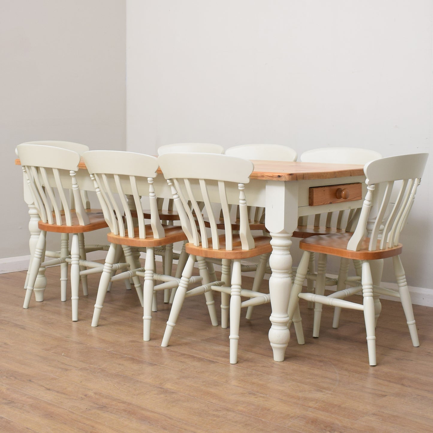 Restored Farmhouse-style Table And Eight Chairs