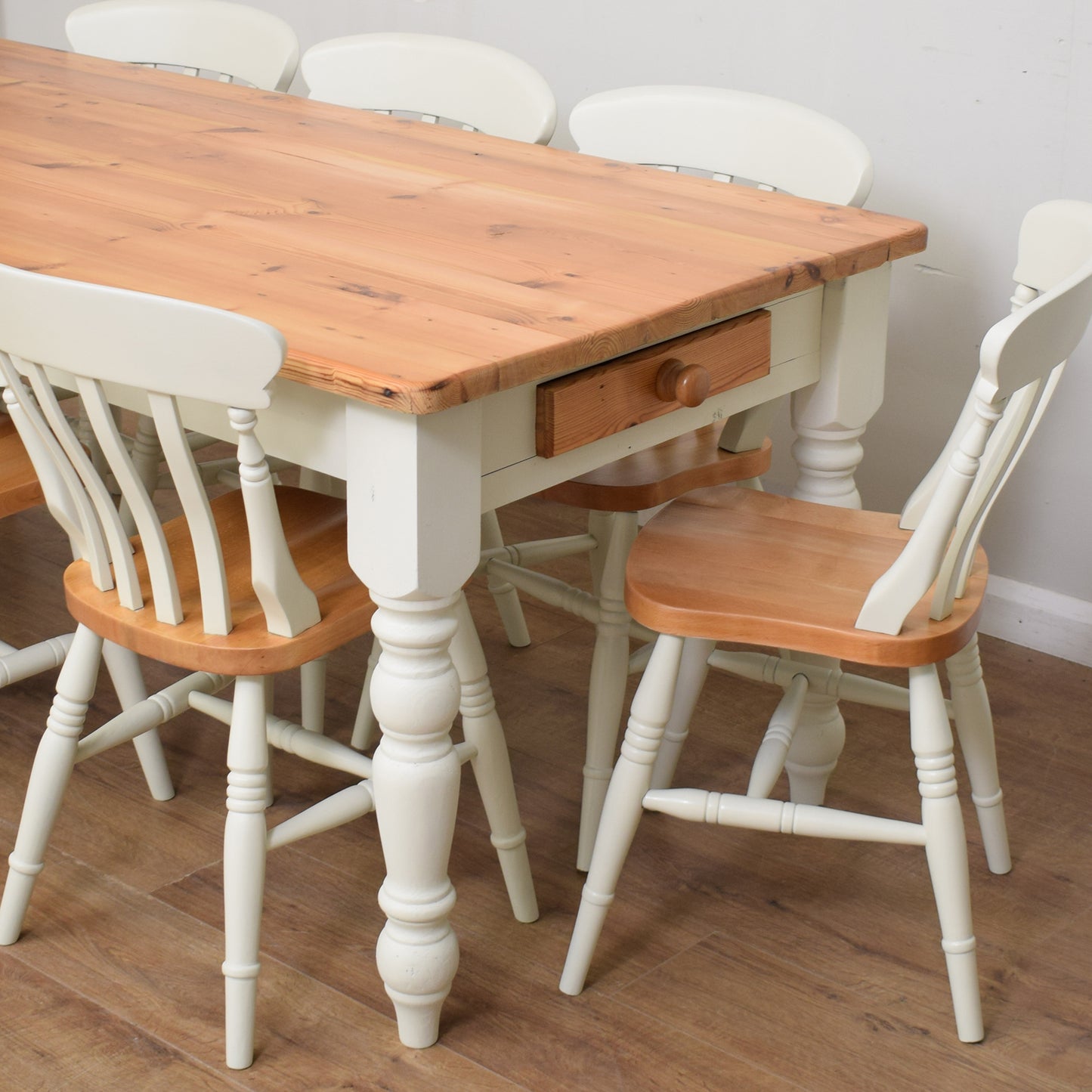 Restored Farmhouse-style Table And Eight Chairs