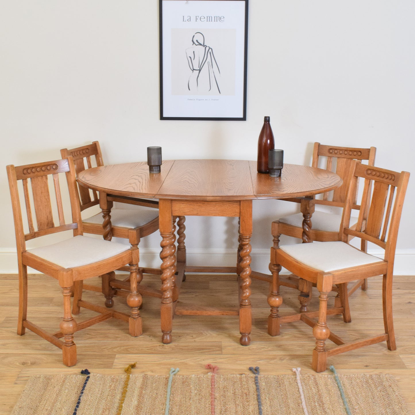 Restored Draw Leaf Table and Four Chairs