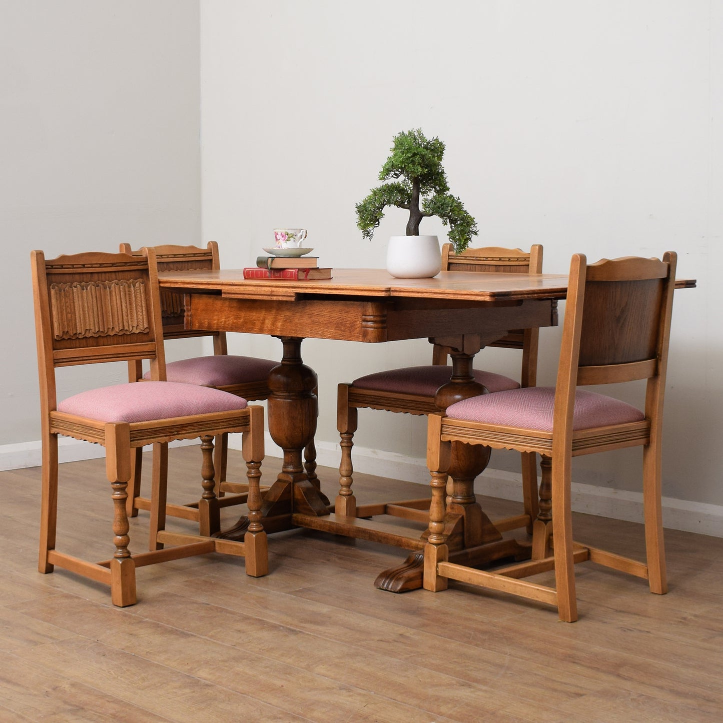 Restored Oak Draw Leaf Table And Four Chairs