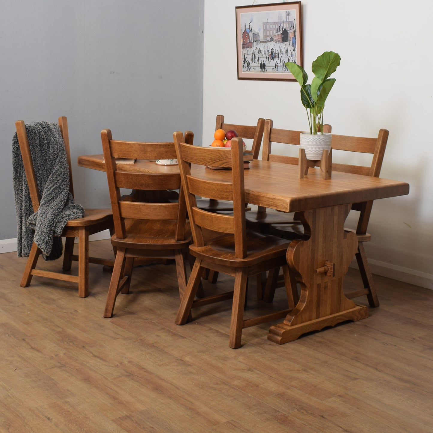 Solid Oak Dining Table And Six Chairs