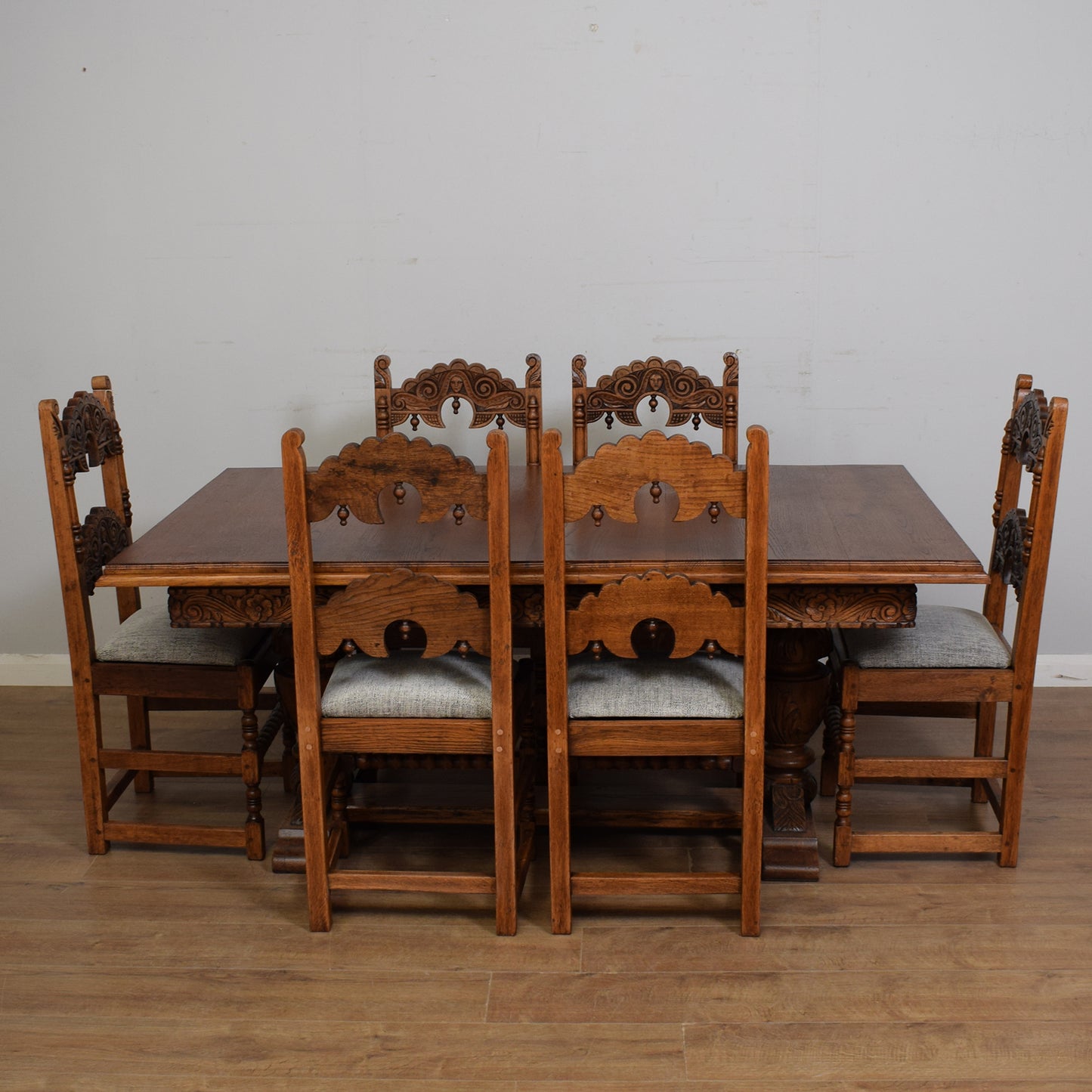 Antique Carved Oak Table & Six Chairs