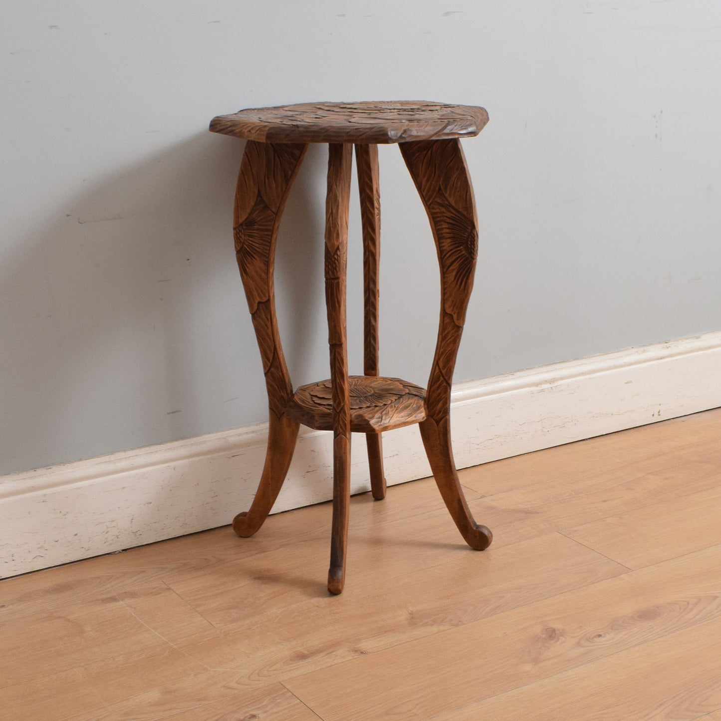 Carved Oak Plant Stand