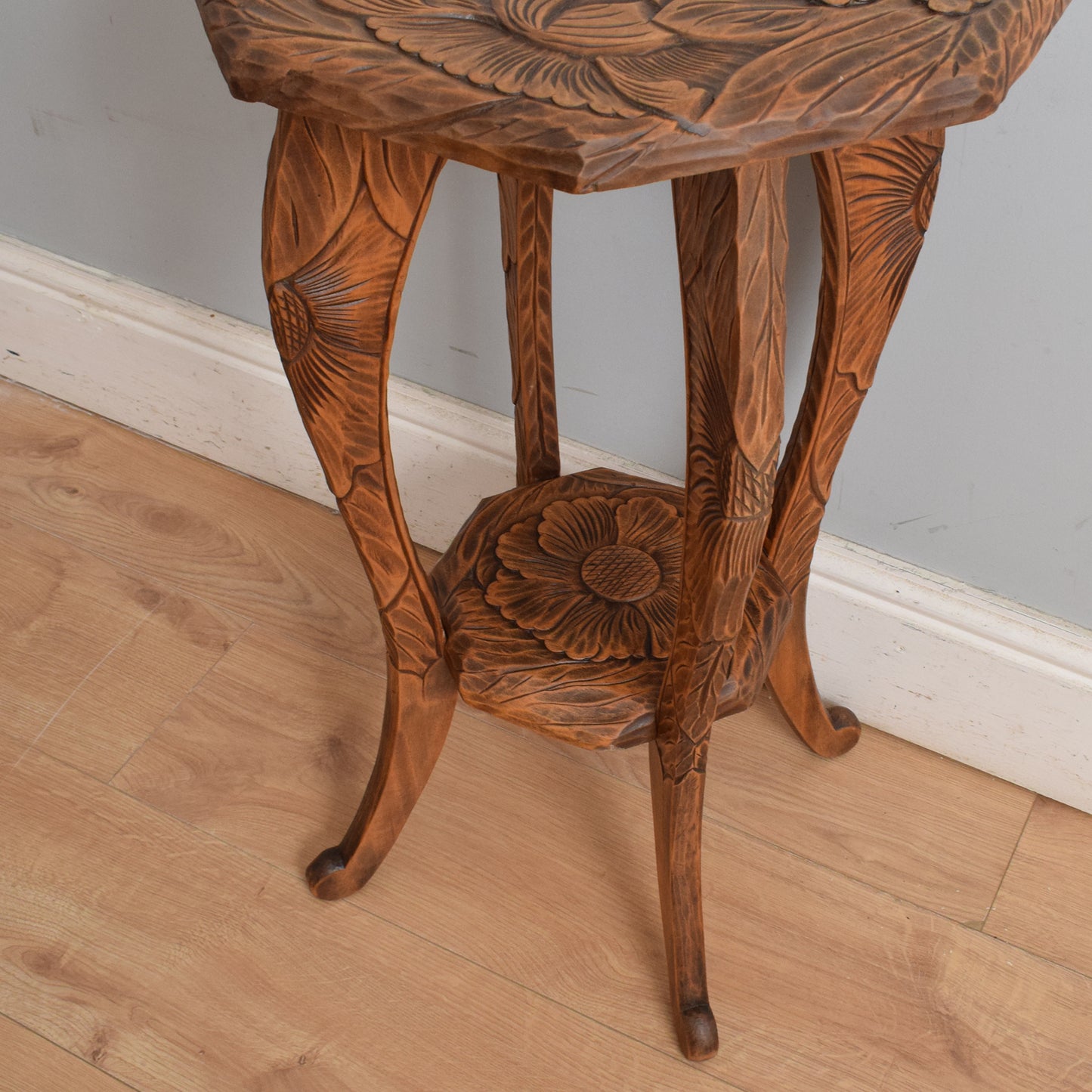 Carved Oak Plant Stand