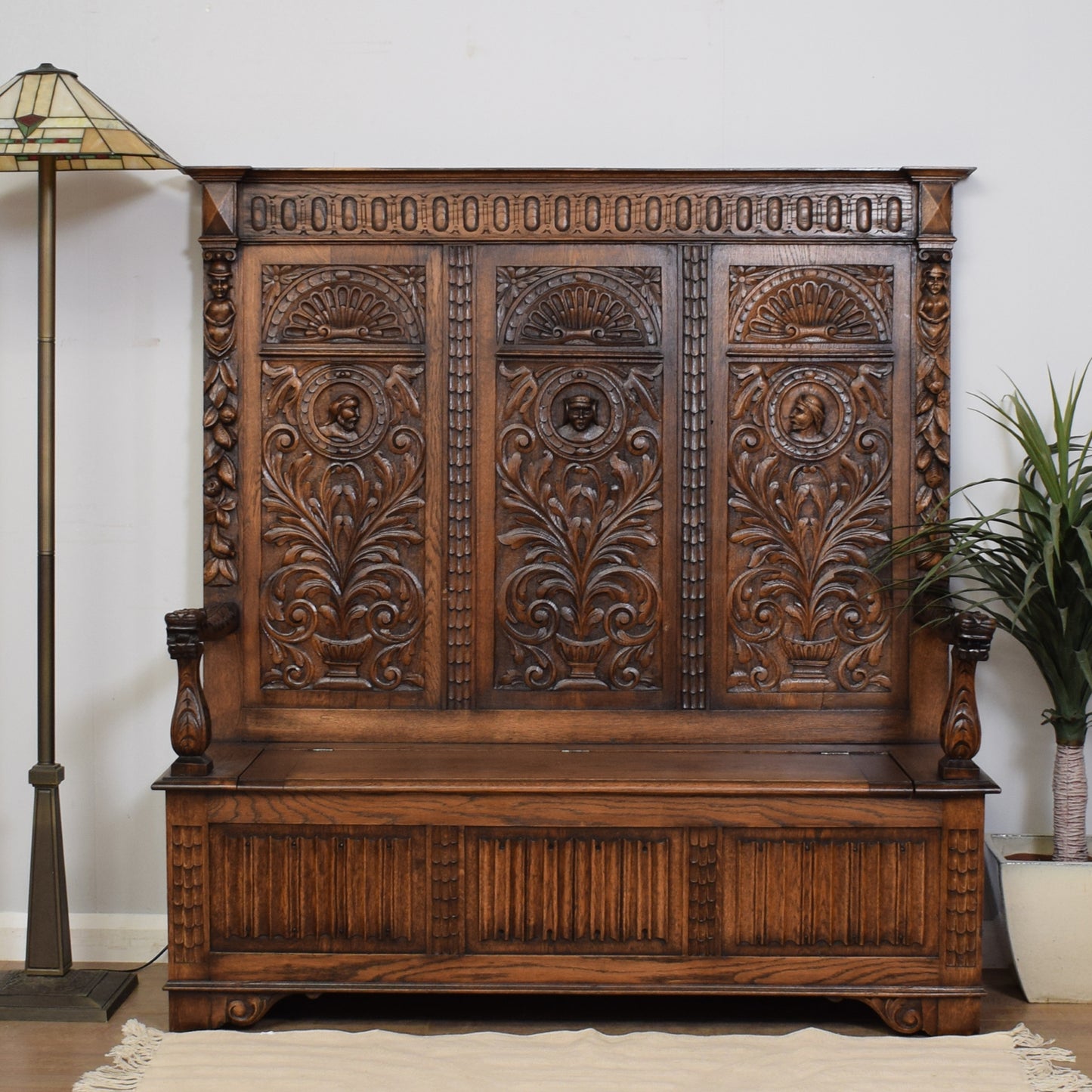 Vintage Carved Oak Settle