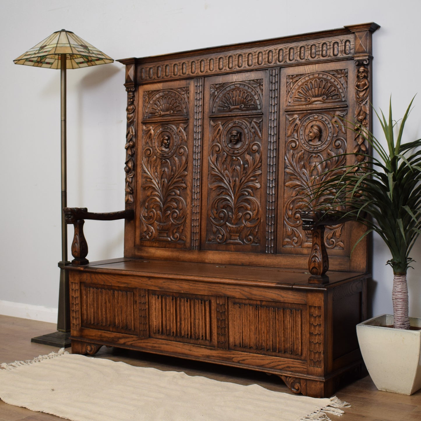 Vintage Carved Oak Settle